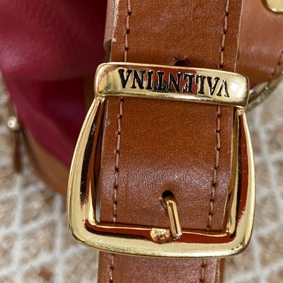 Valentina Italian leather handbag 2 tone red & tan leather Made in Italy - Picture 4 of 14